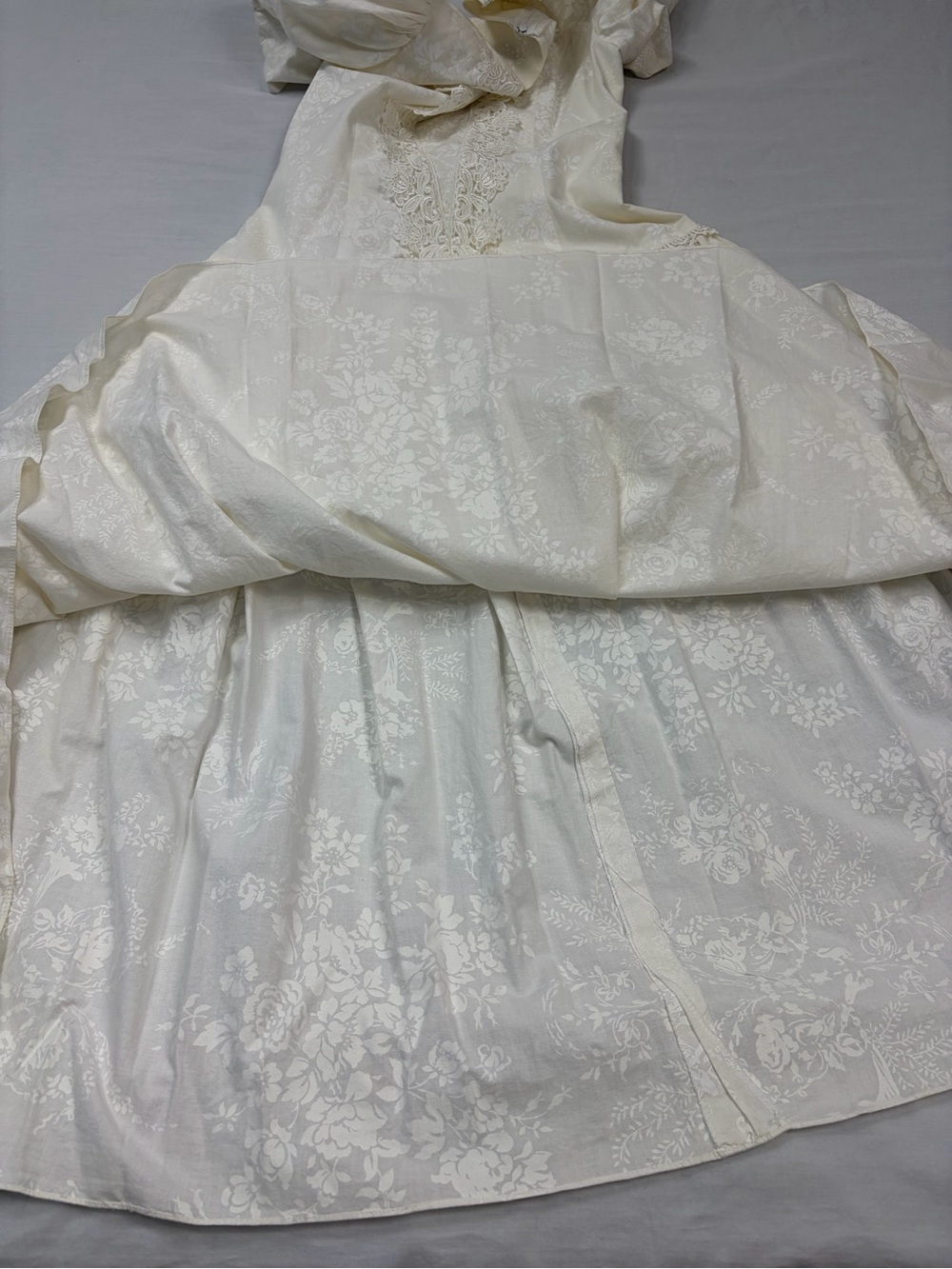 Vintage Scott McClintock Ivory Floral Lace Puff Sleeve Drop Waist Dress S Praire - Picture 12 of 16